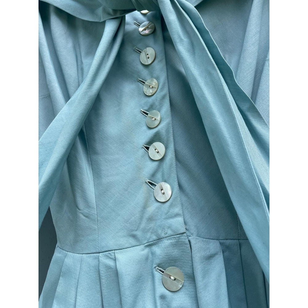 Vintage‎ 50s Seafoam Blue Portrait Collar Dress. Bow Tulle Crinoline Fair - Picture 2 of 11